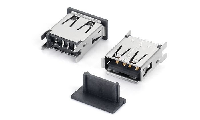 USB 2.0 AF 180度直插式雙魚(yú)叉有唇邊(直腳1.9)帶吸附蓋(H14.45) UEF04T-11TN-B95R0